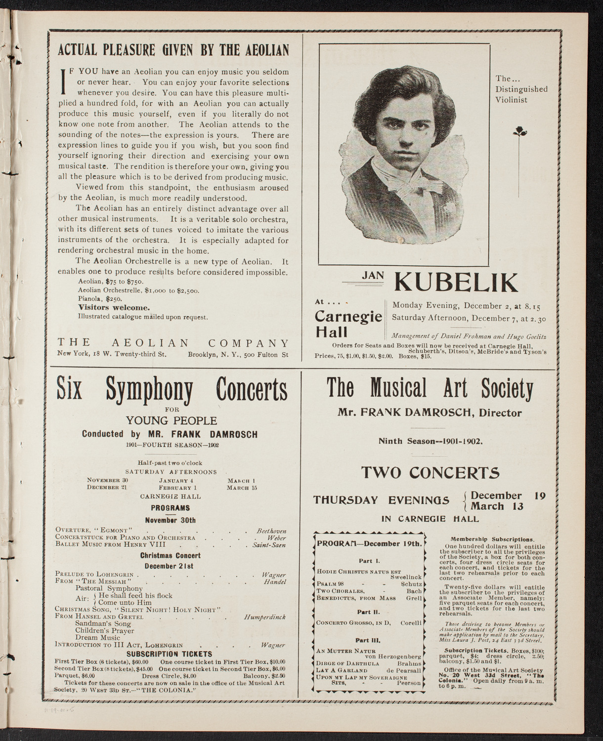 Oratorio Society of New York, November 19, 1901, program page 9