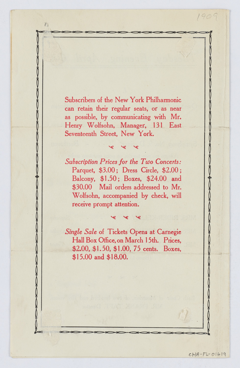 Gustav Mahler and New York Philharmonic, 1909