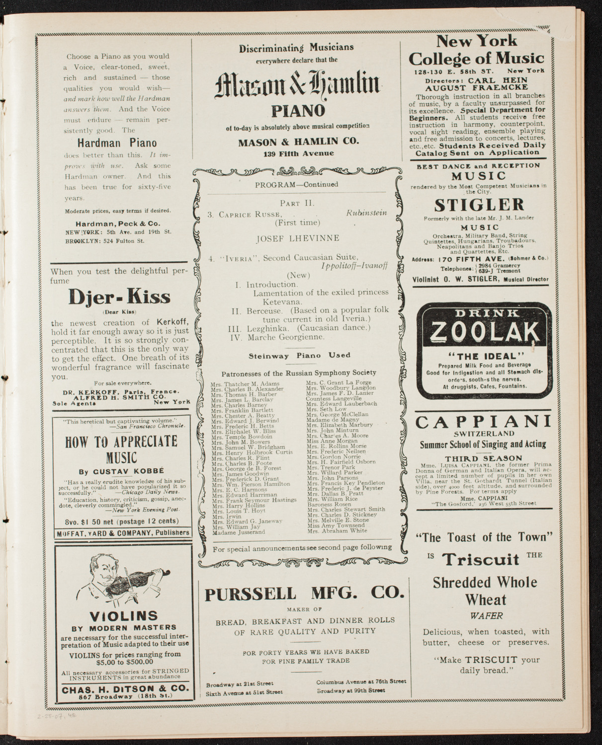 Russian Symphony Society of New York, February 28, 1907, program page 7