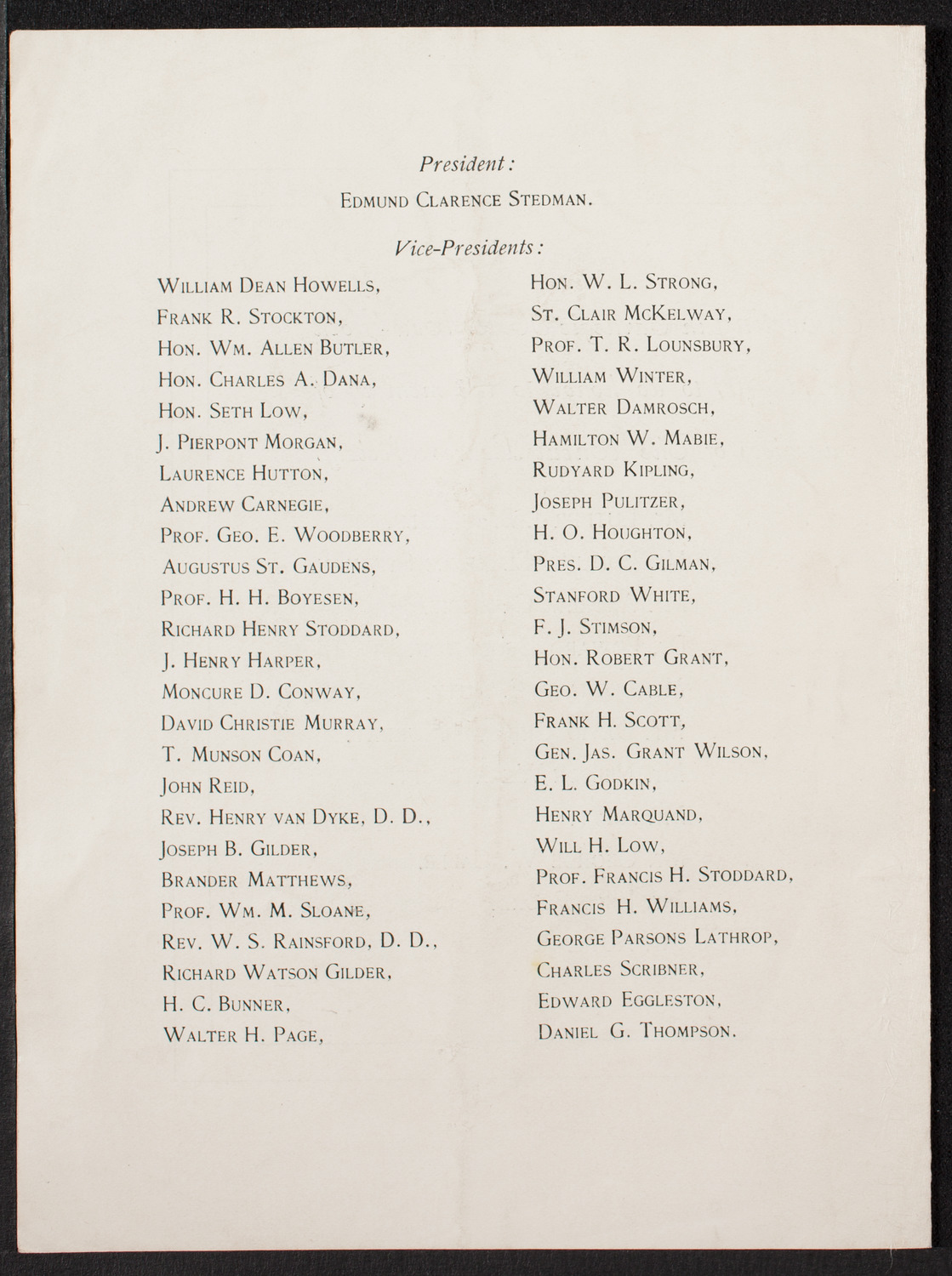 Memorial: Robert Louis Stevenson, January 4, 1895, program page 3