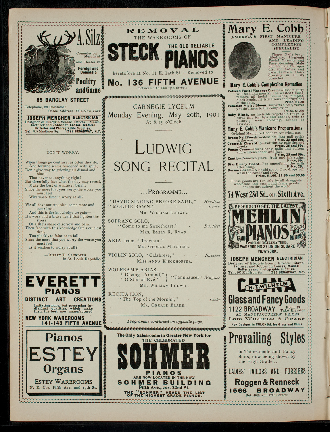 Ludwig Song Recital, May 20, 1901, program page 2