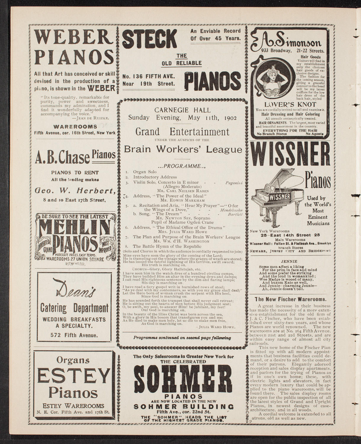 Brain Workers' League Grand Entertainment, May 11, 1902, program page 6