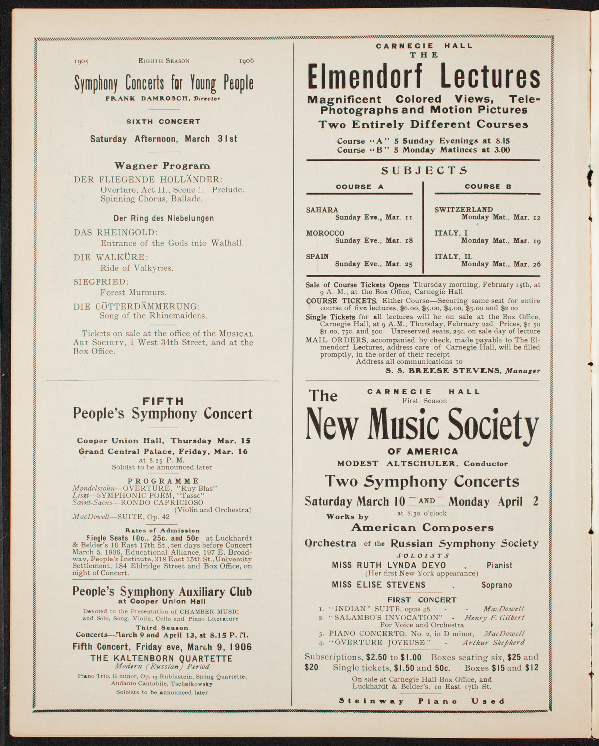 Elmendorf Lecture: The Rhine, March 5, 1906, program page 10