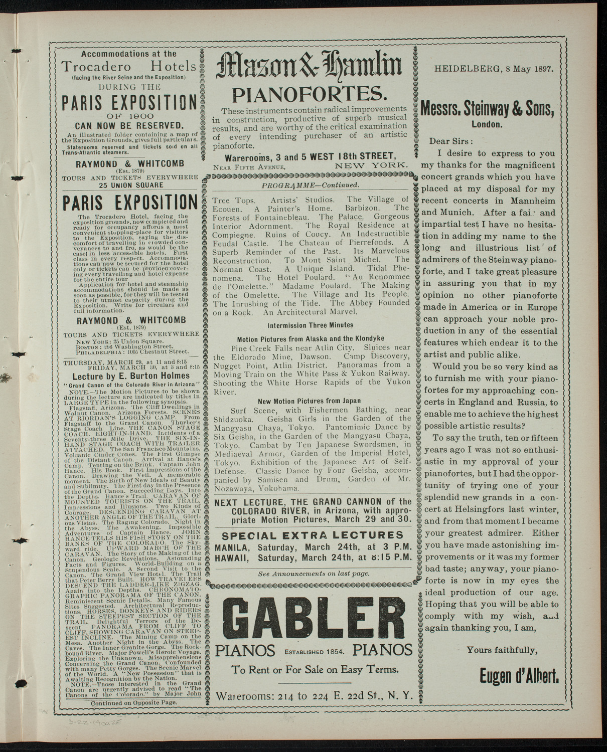 Burton Holmes Travelogue: Round About Paris, March 22, 1900, program page 3