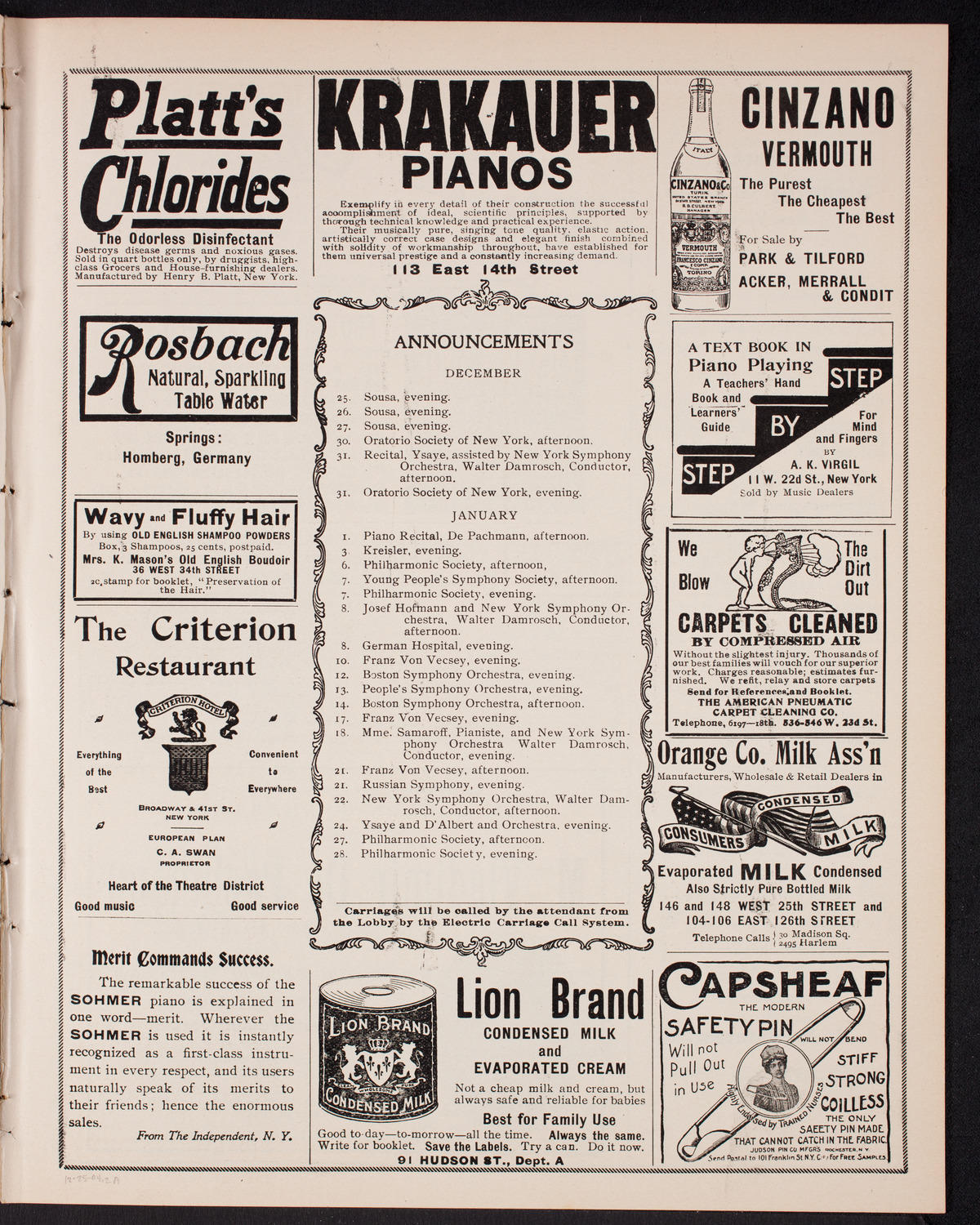 Josef Hofmann, Piano, December 25, 1904, program page 3