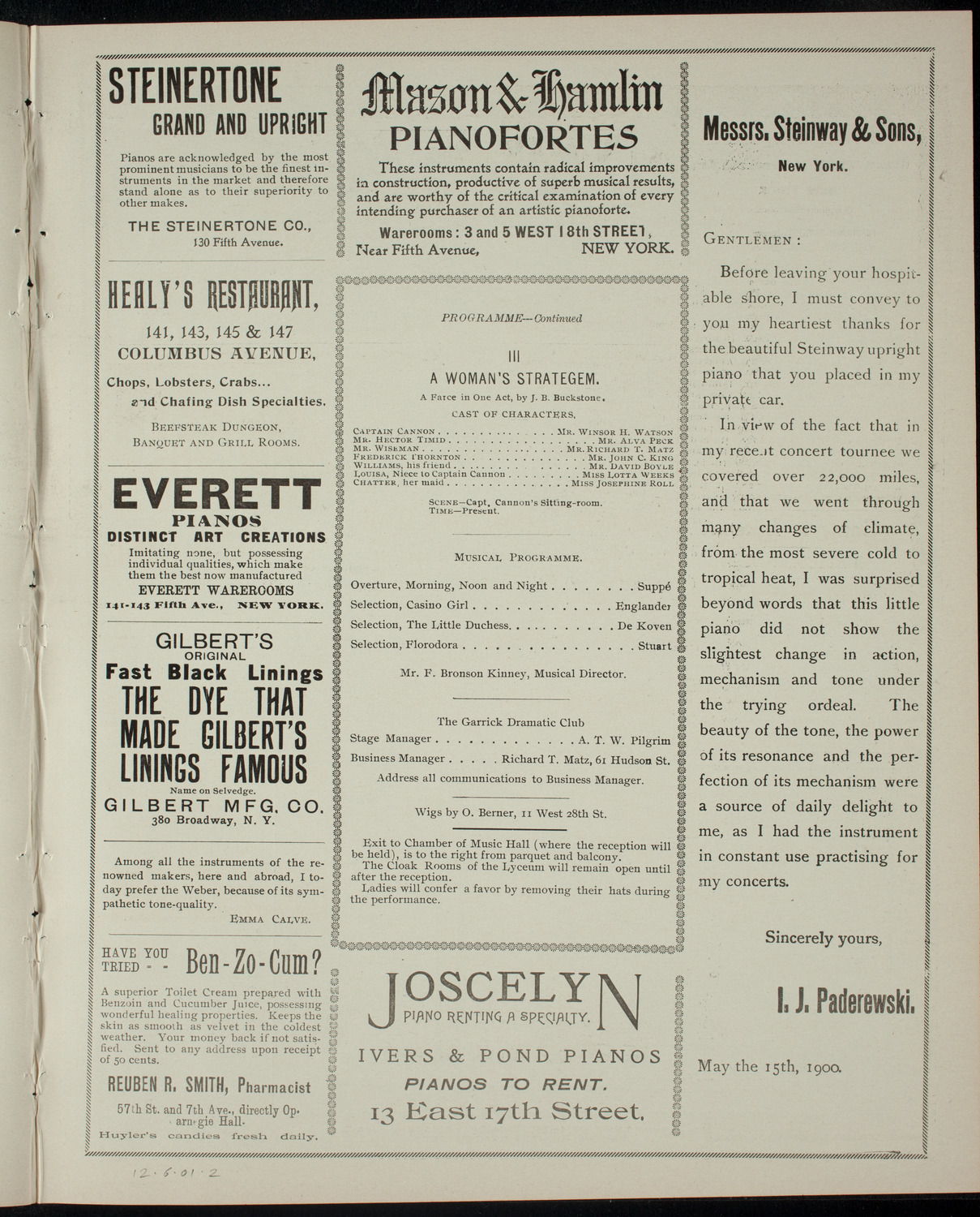 Garrick Dramatic Club, December 6, 1901, program page 3