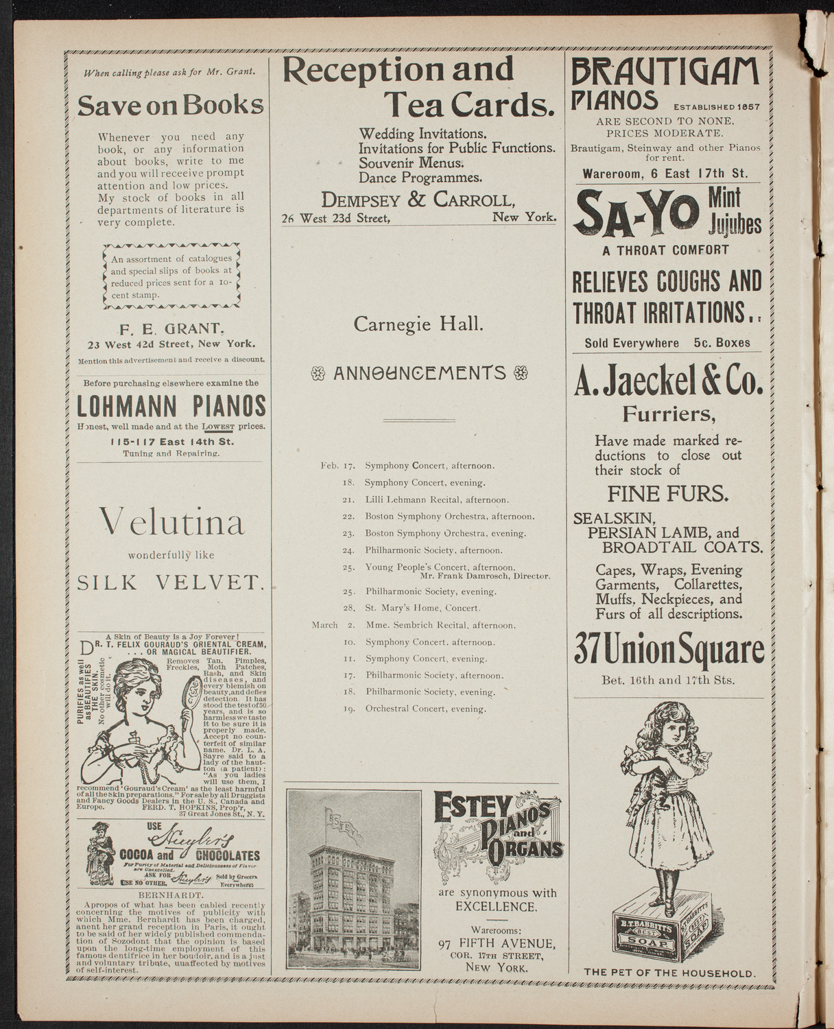 Benefit: Workingman's School and District Nursing Department, February 11, 1899, program page 2