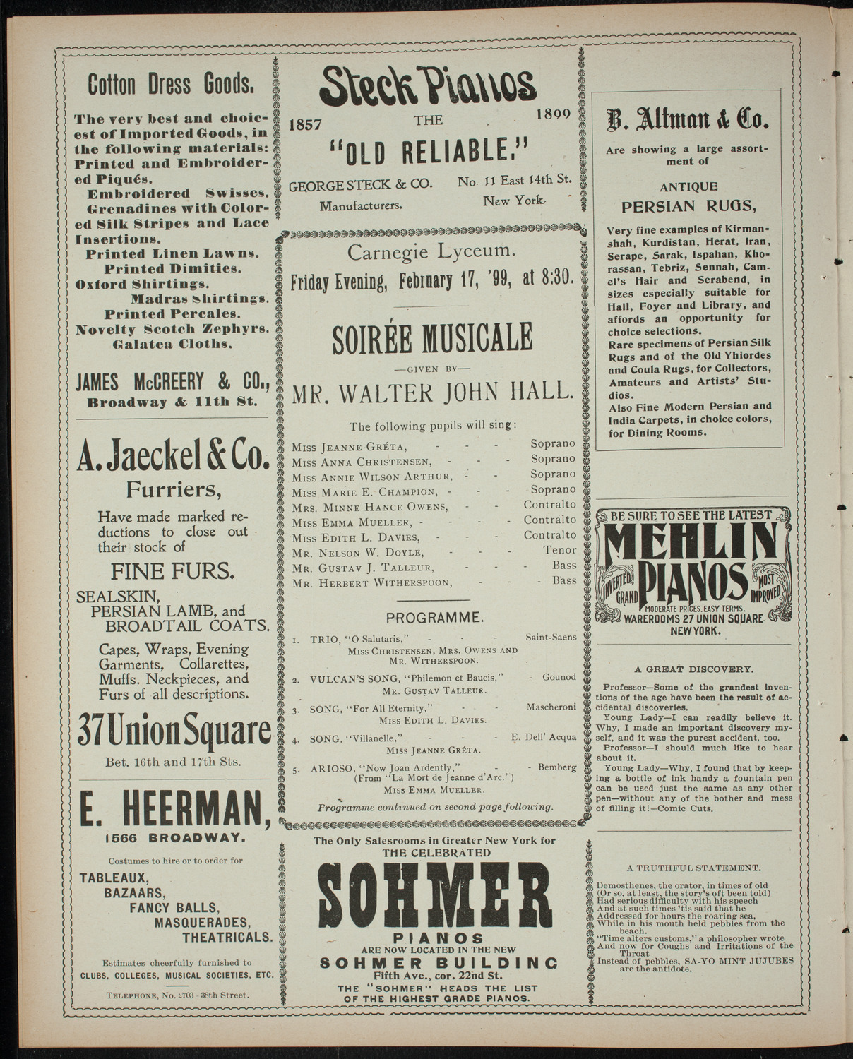 Soirée Musicale given by Mr. Walter John Hall, February 17, 1899, program page 4