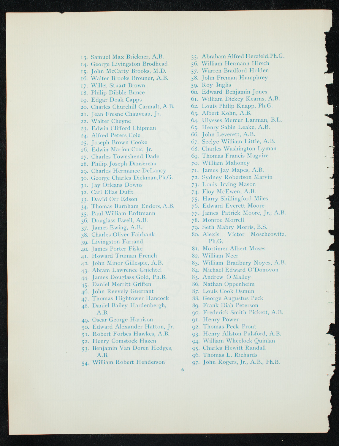 Graduation: Columbia College, June 10, 1891, program page 6