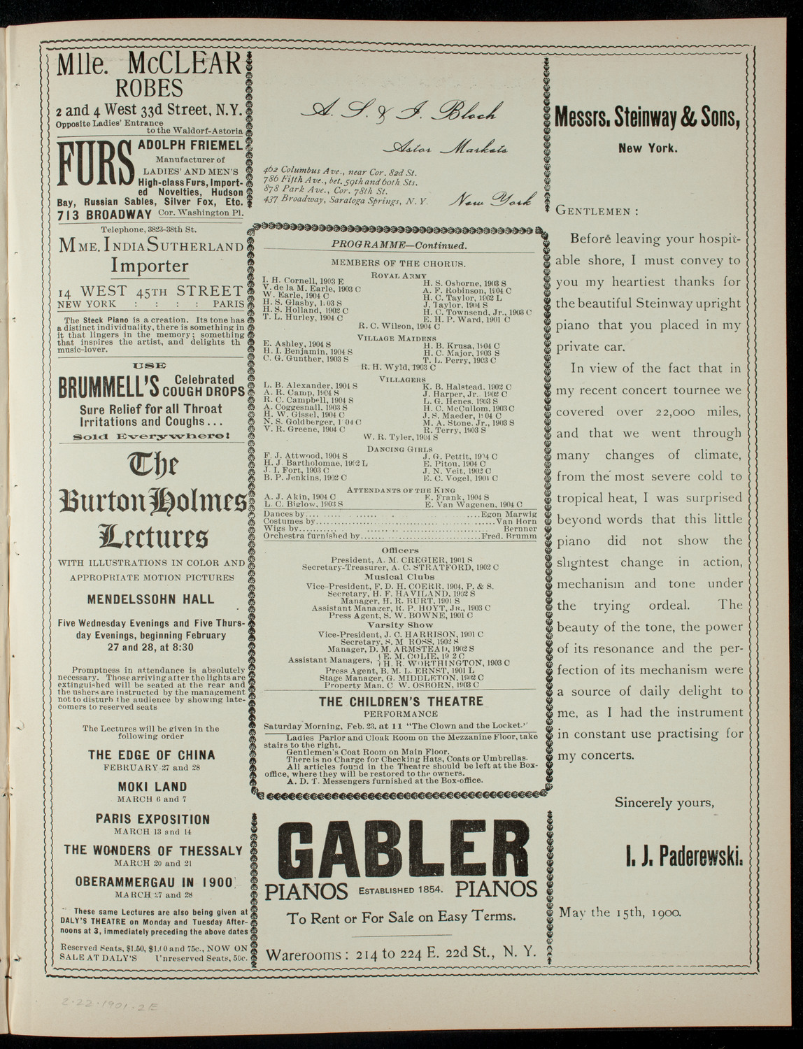 The Columbia University Musical Society, February 22, 1901, program page 3