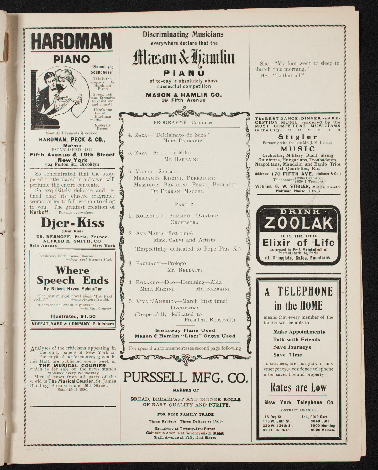 Ruggero Leoncavallo and La Scala Orchestra, October 8, 1906, program page 7