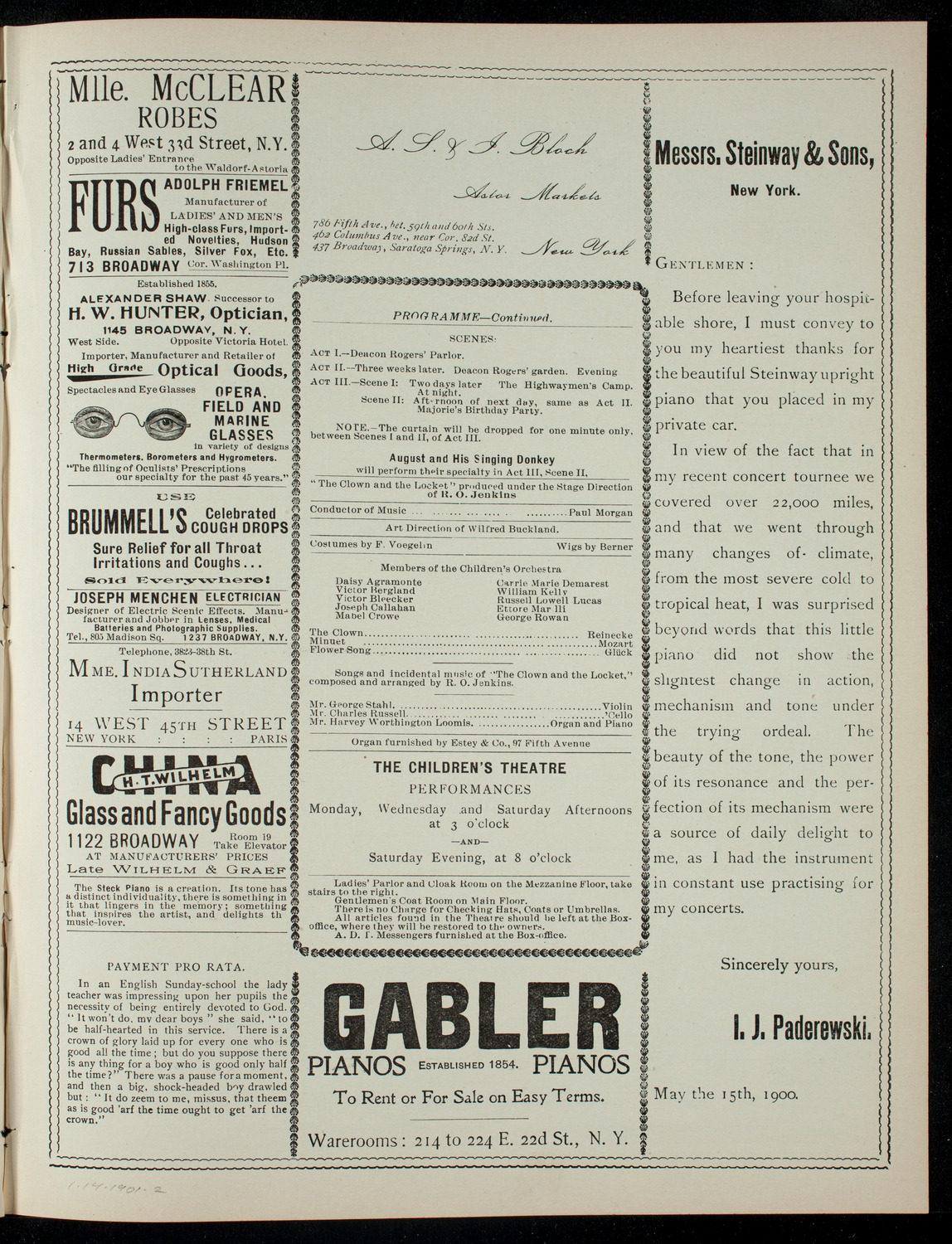 The Children's Theatre, January 14, 1901, program page 3