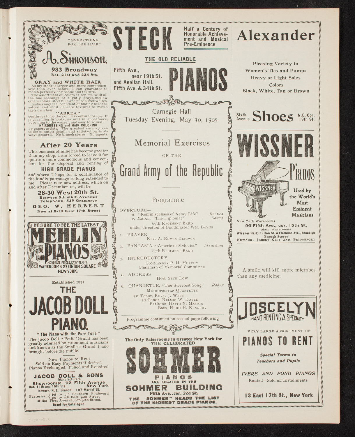 Grand Army of the Republic Memorial Day Exercises, May 30, 1905, program page 5