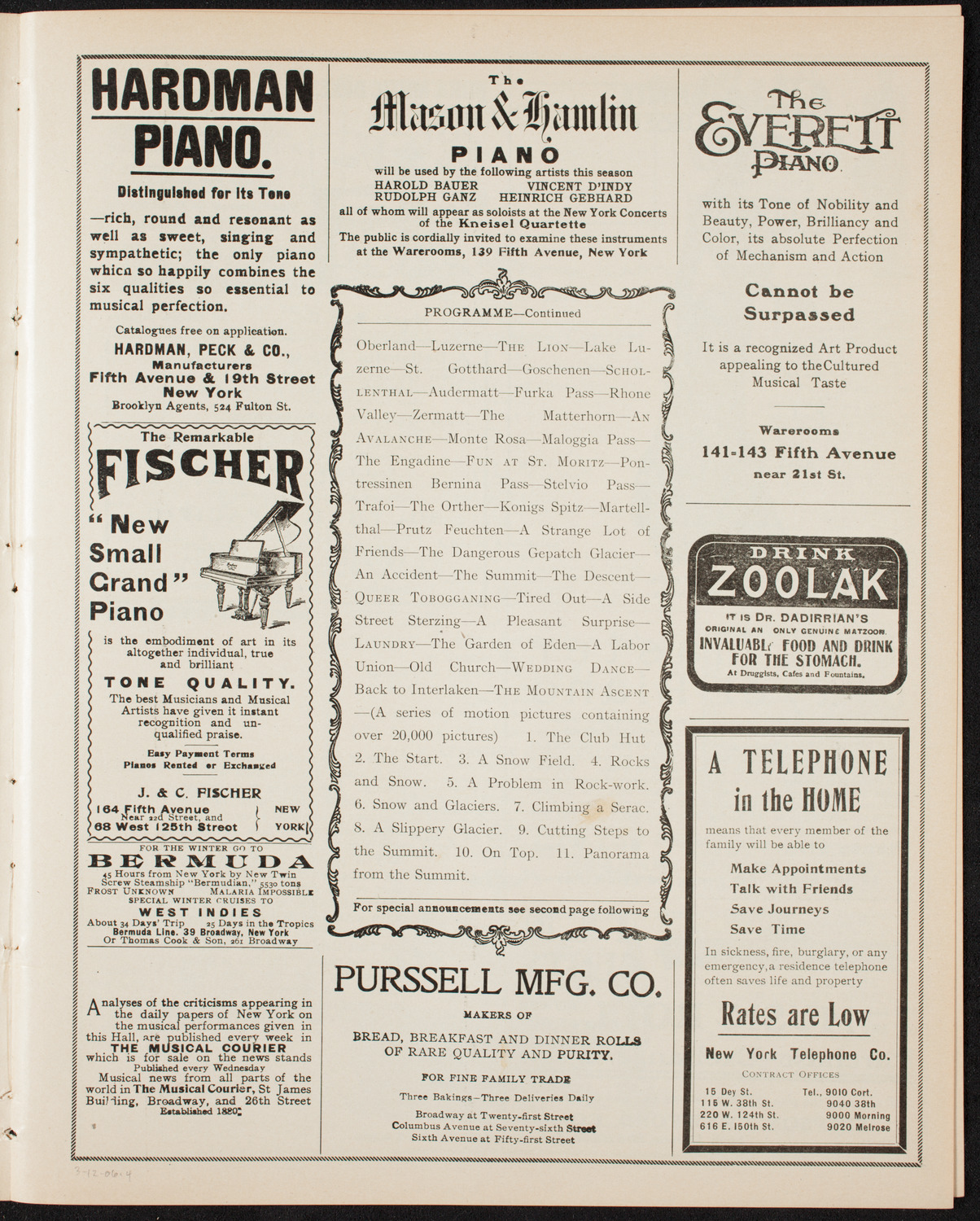 Elmendorf Lecture: Switzerland, March 12, 1906, program page 7