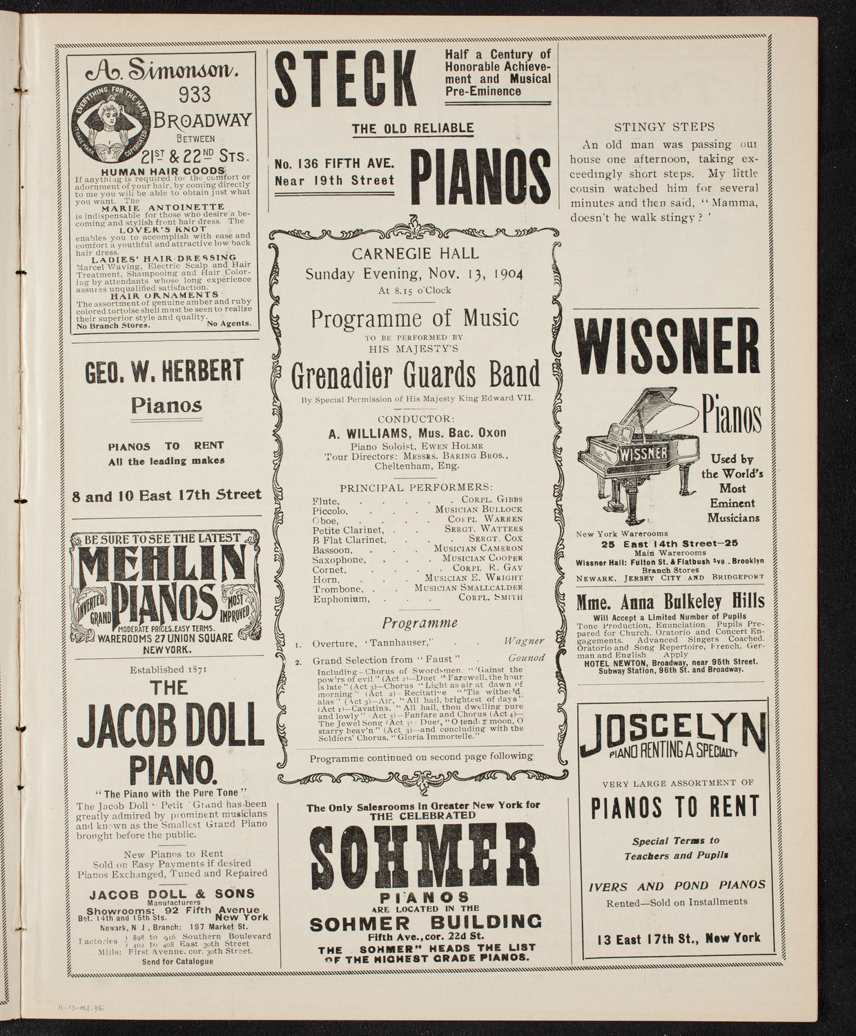 Grenadier Guards Band, November 13, 1904, program page 5