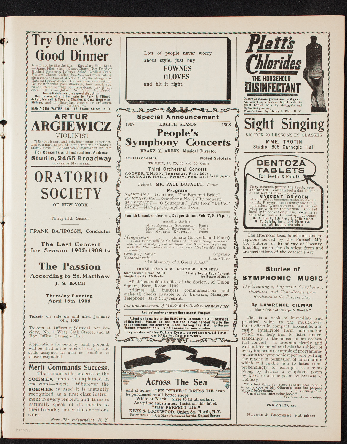 Teresa Carreño, Piano, January 12, 1908, program page 9