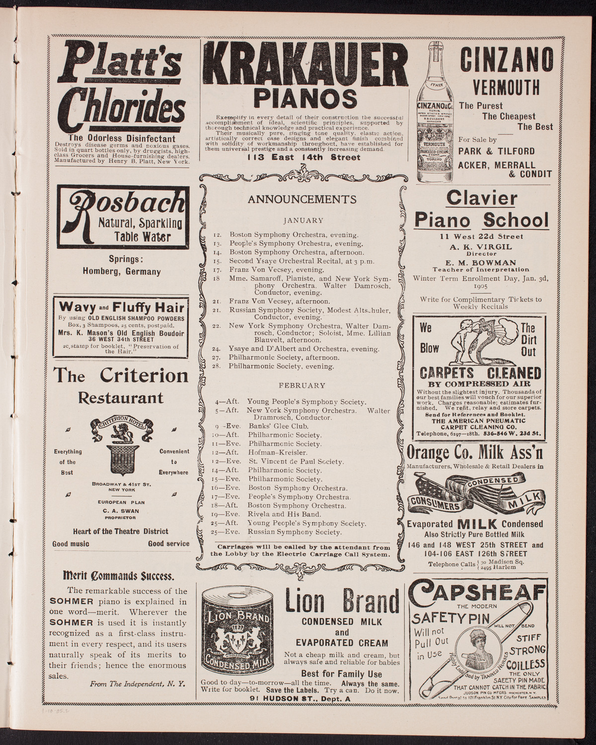 Franz von Vecsey, Violin, January 10, 1905, program page 3