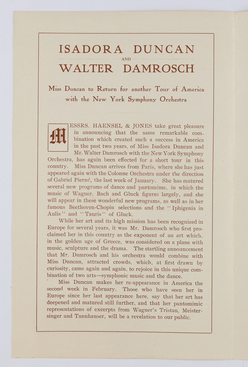Isadora Duncan with New York Symphony Orchestra, February 15, 1911