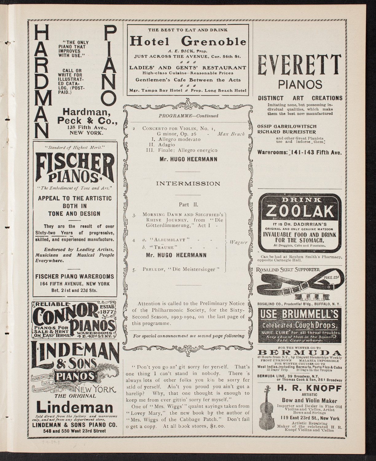 New York Philharmonic, April 4, 1903, program page 7