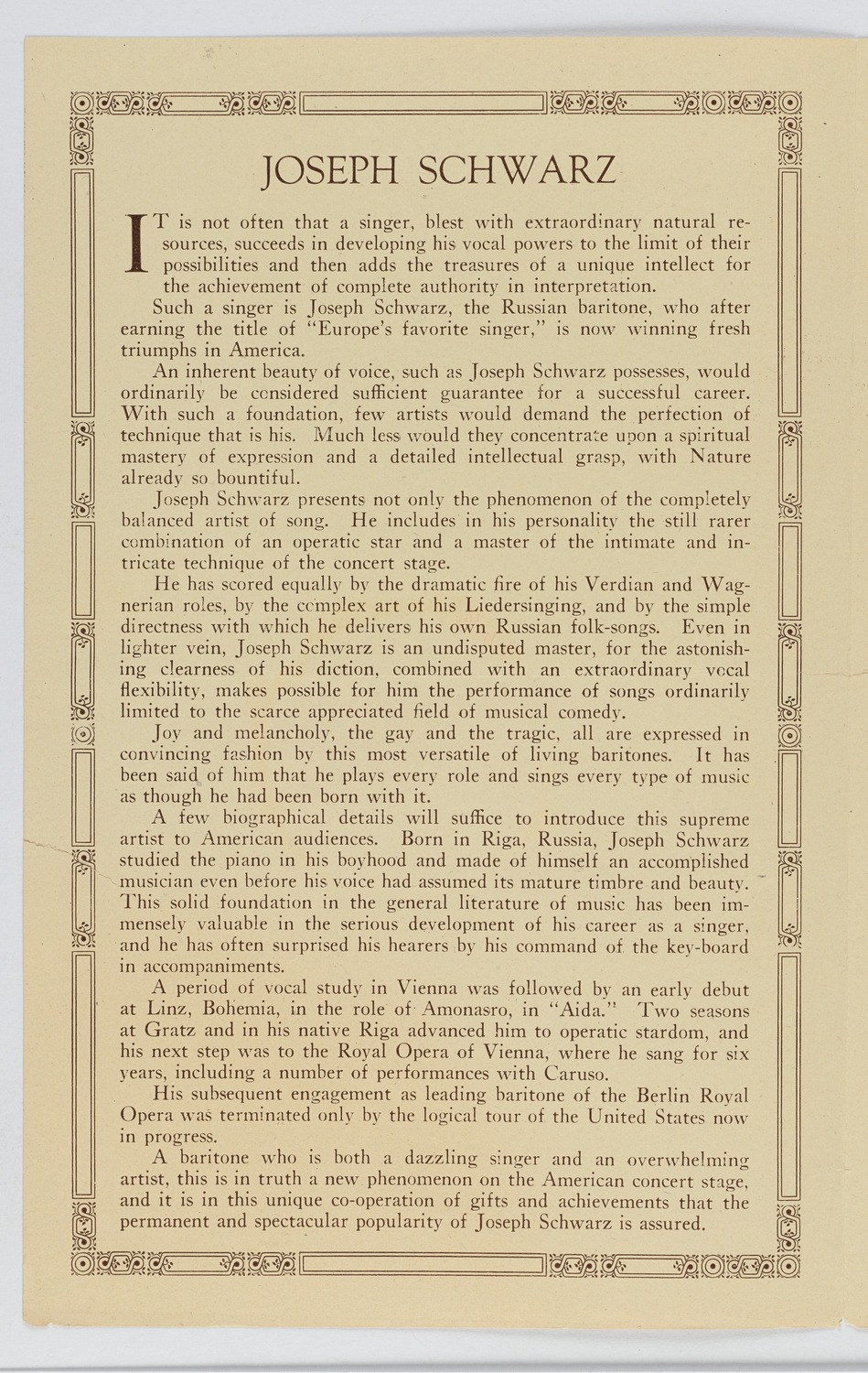 Joseph Schwarz, as part of Jewish Teachers' Seminary Concert, February 26, 1922