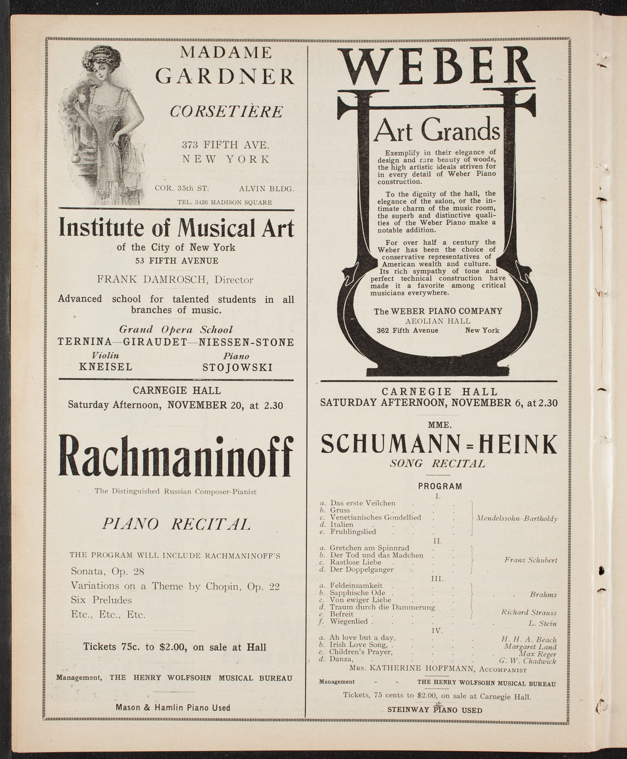 Fritz Kreisler, Violin, October 30, 1909, program page 6