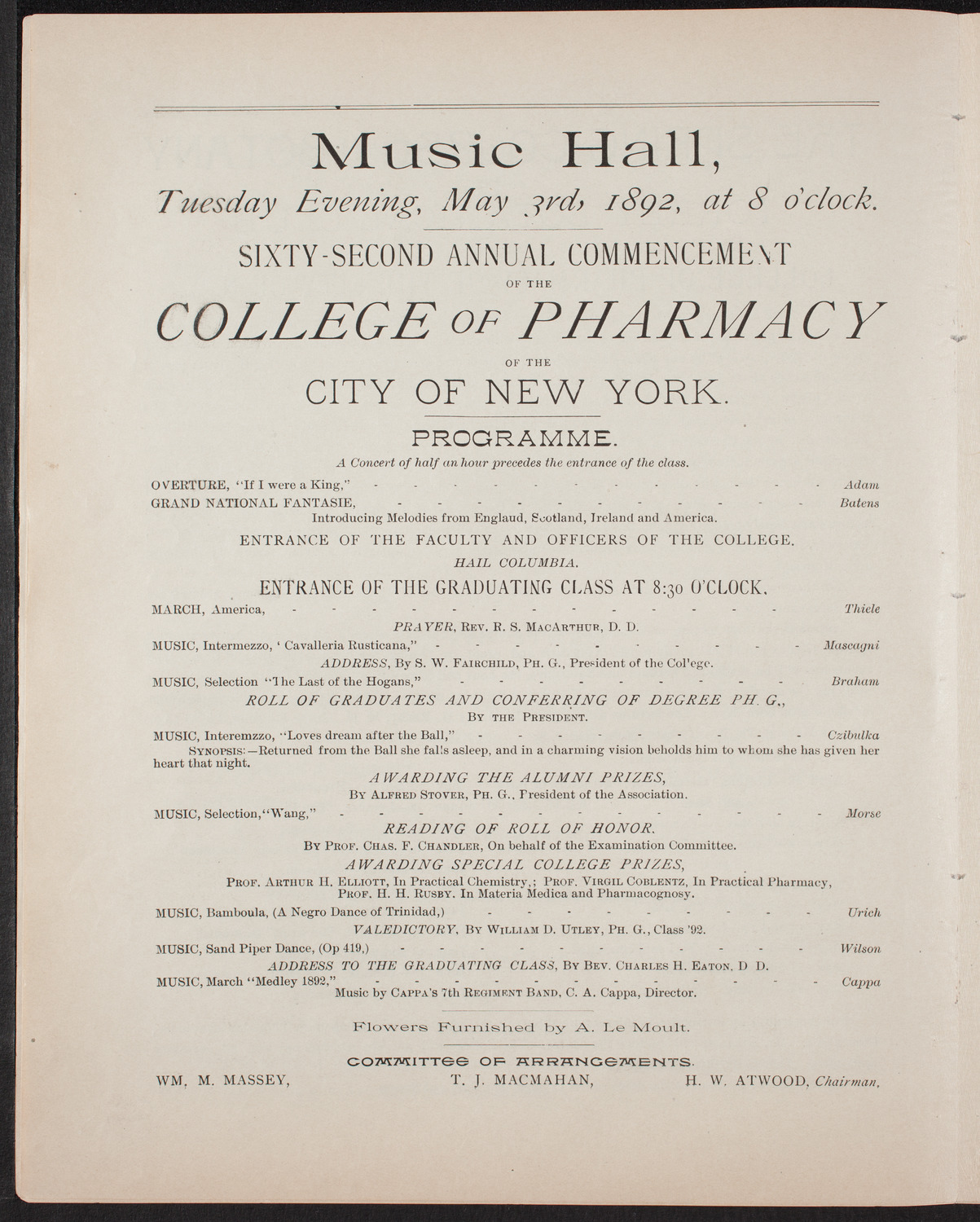 Graduation: College of Pharmacy of the City of New York, May 3, 1892, program page 6