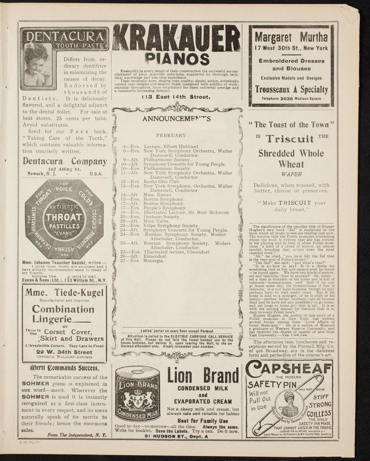 New York Symphony Orchestra, February 4, 1906, program page 3