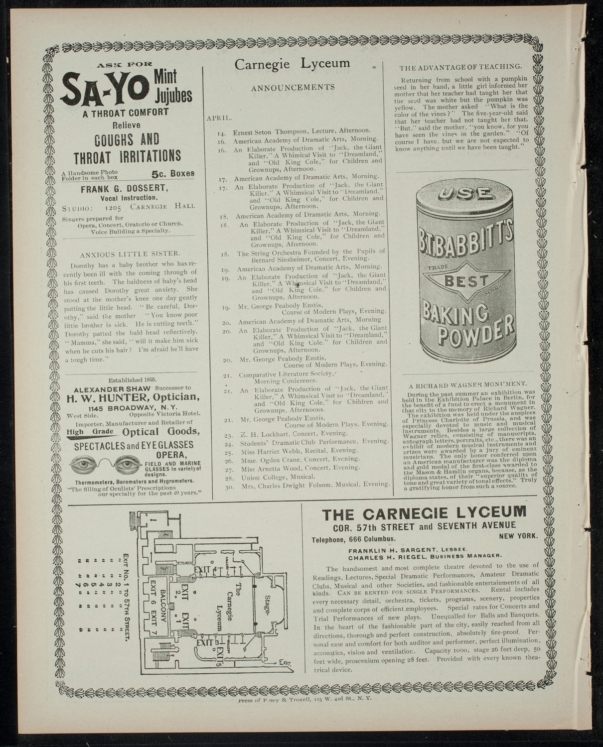 Comparative Literature Society, April 14, 1900, program page 4