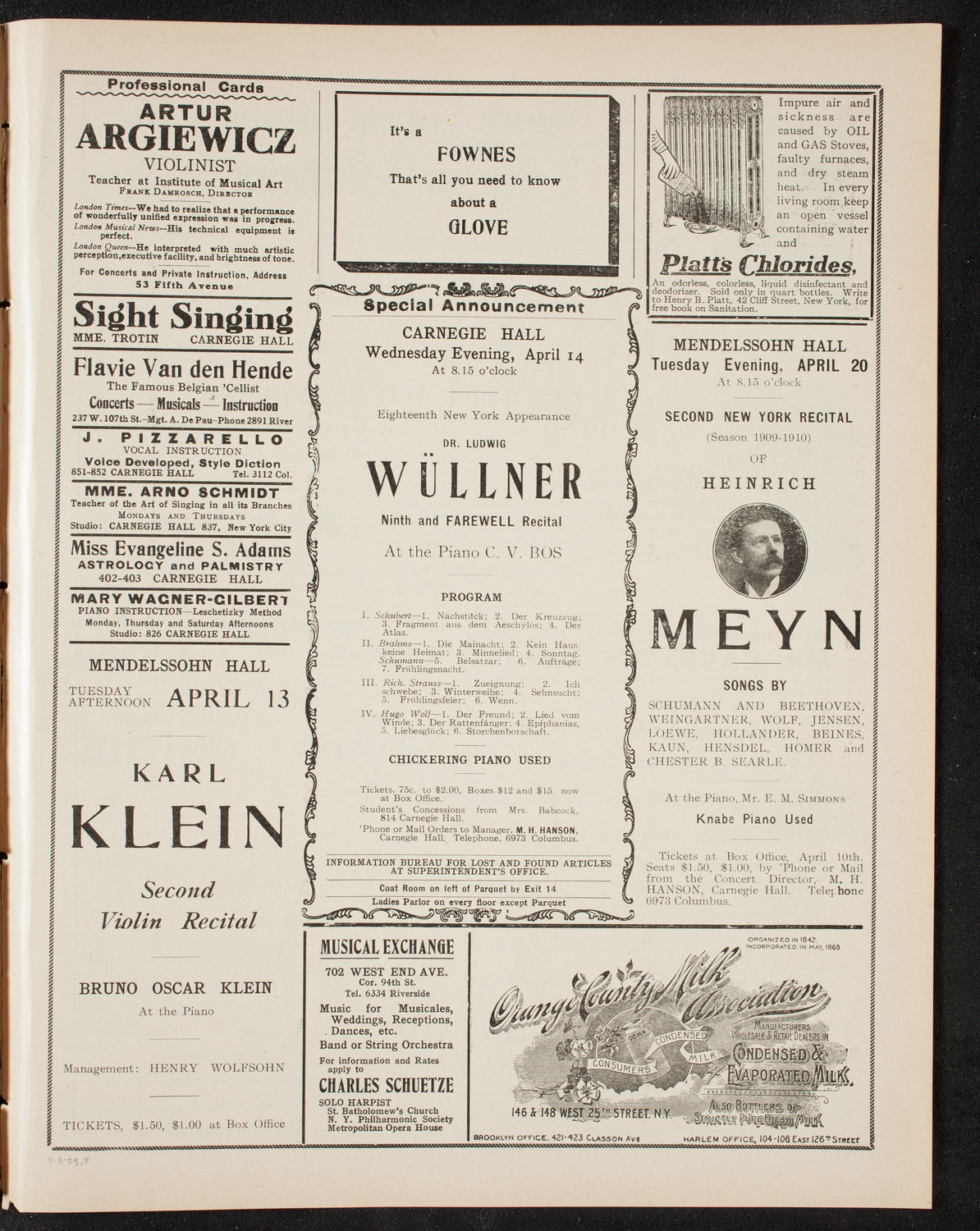 Oratorio Society of New York, April 8, 1909, program page 9