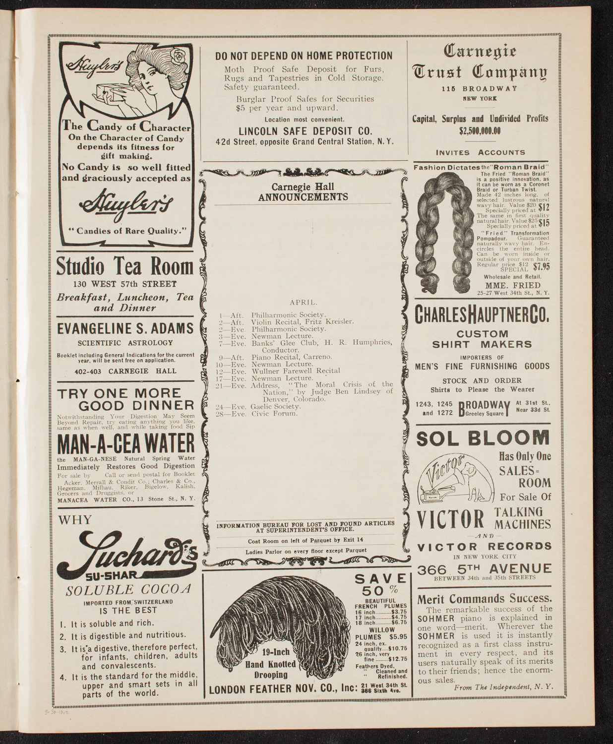 New York Philharmonic, March 30, 1910, program page 3
