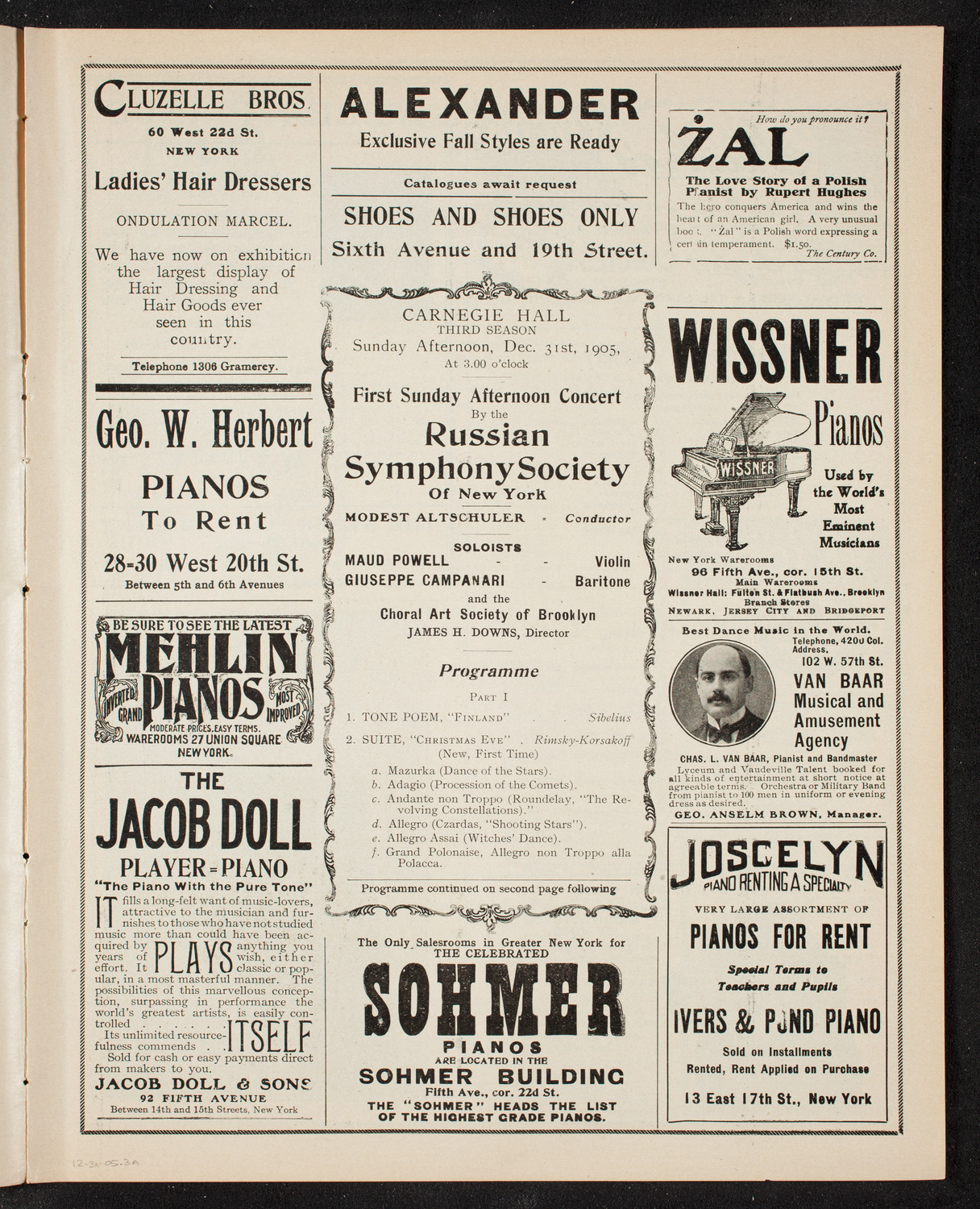 Russian Symphony Society of New York, December 31, 1905, program page 5