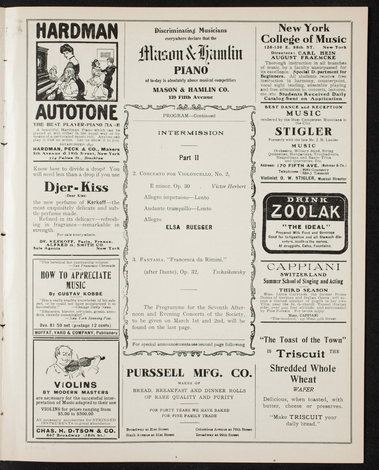 New York Philharmonic, February 9, 1907, program page 7