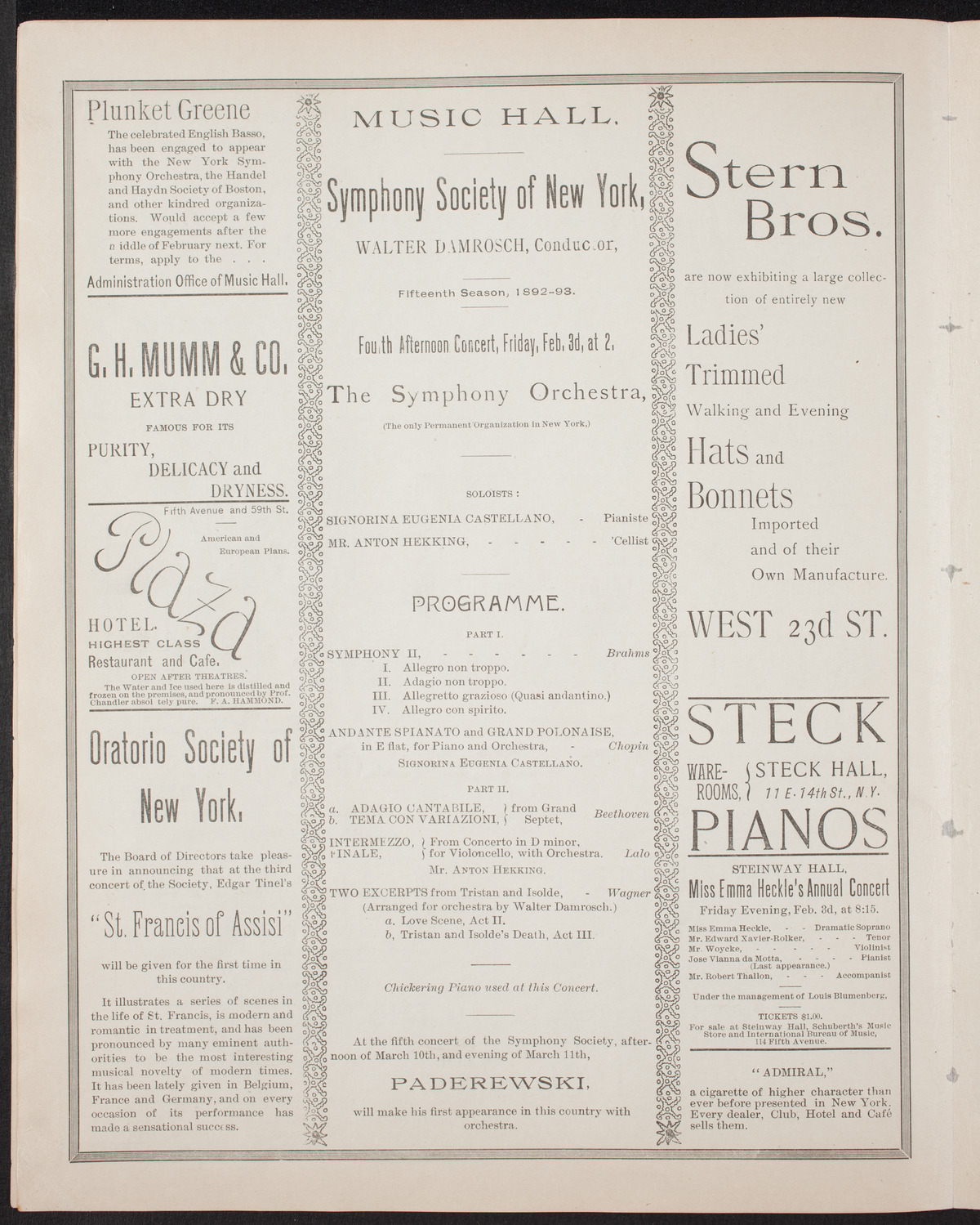 New York Symphony Orchestra, February 3, 1893, program page 4