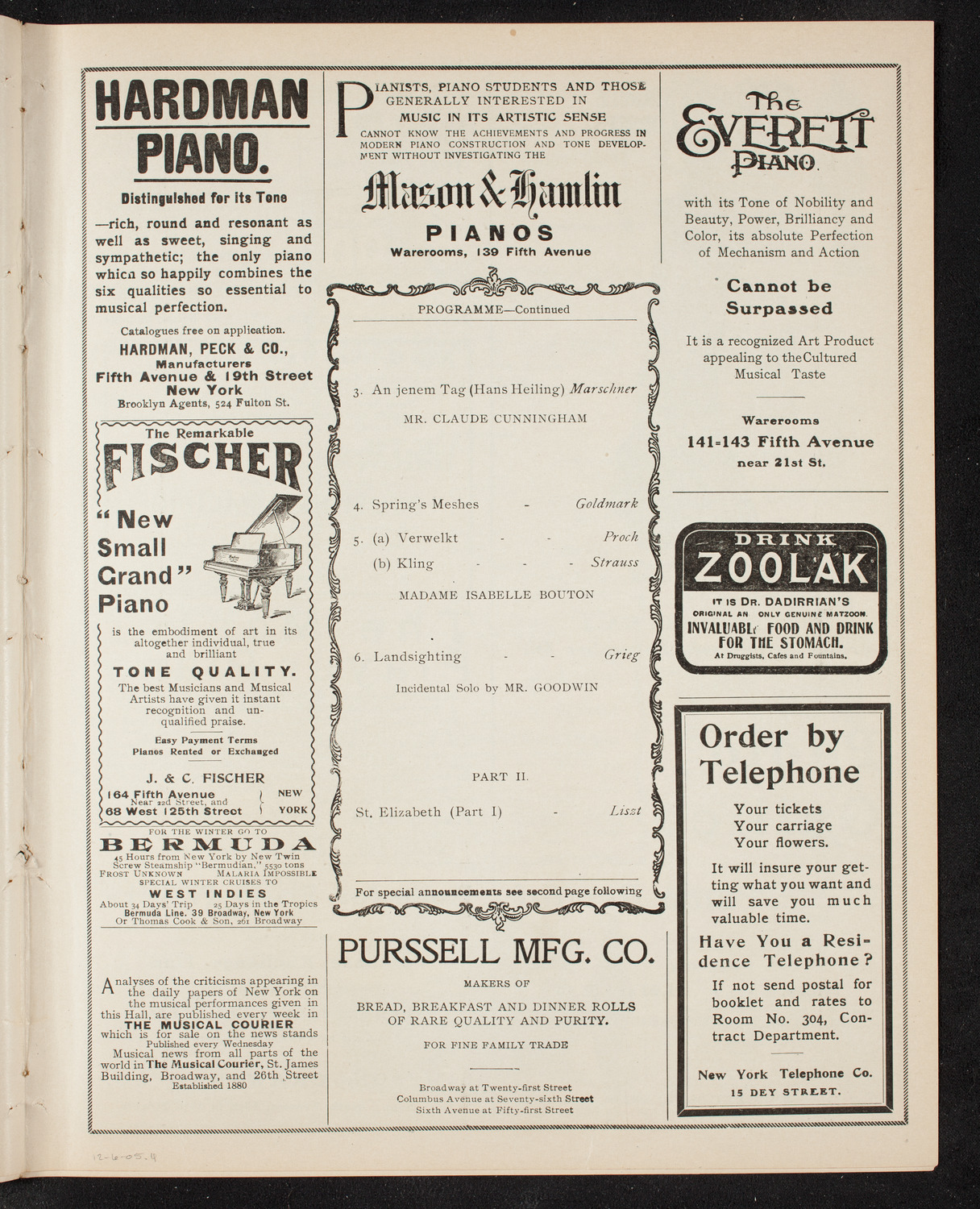 Musurgia of New York, December 6, 1905, program page 7