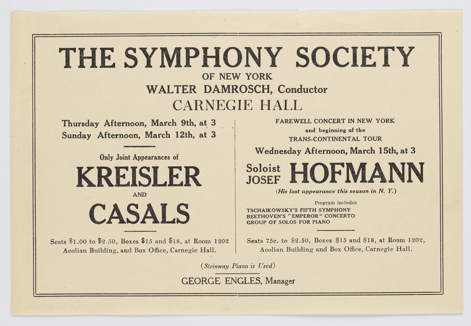 New York Symphony Orchestra, March 1916