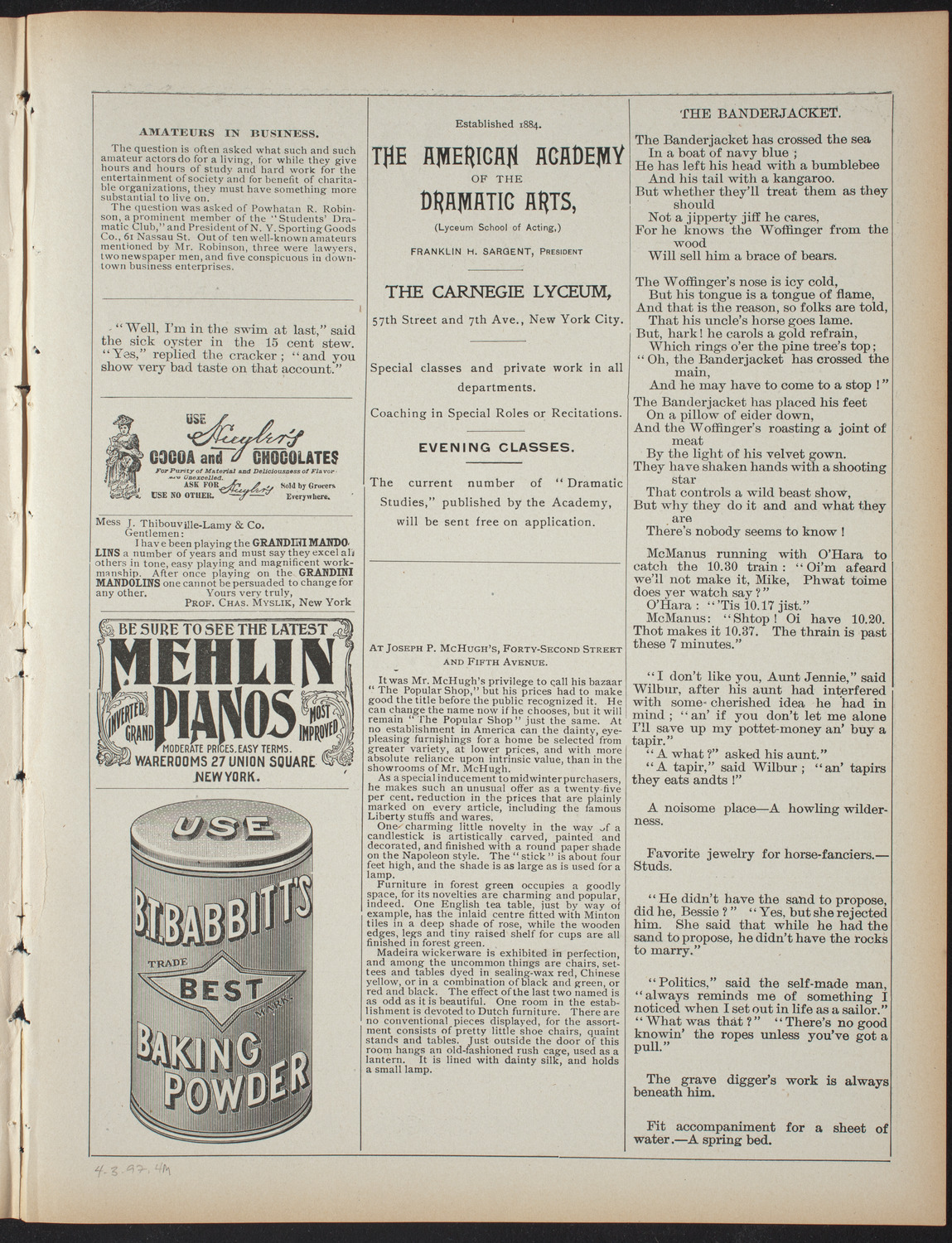 Saturday Morning Conferences on Comparative Literature, April 3, 1897, program page 7
