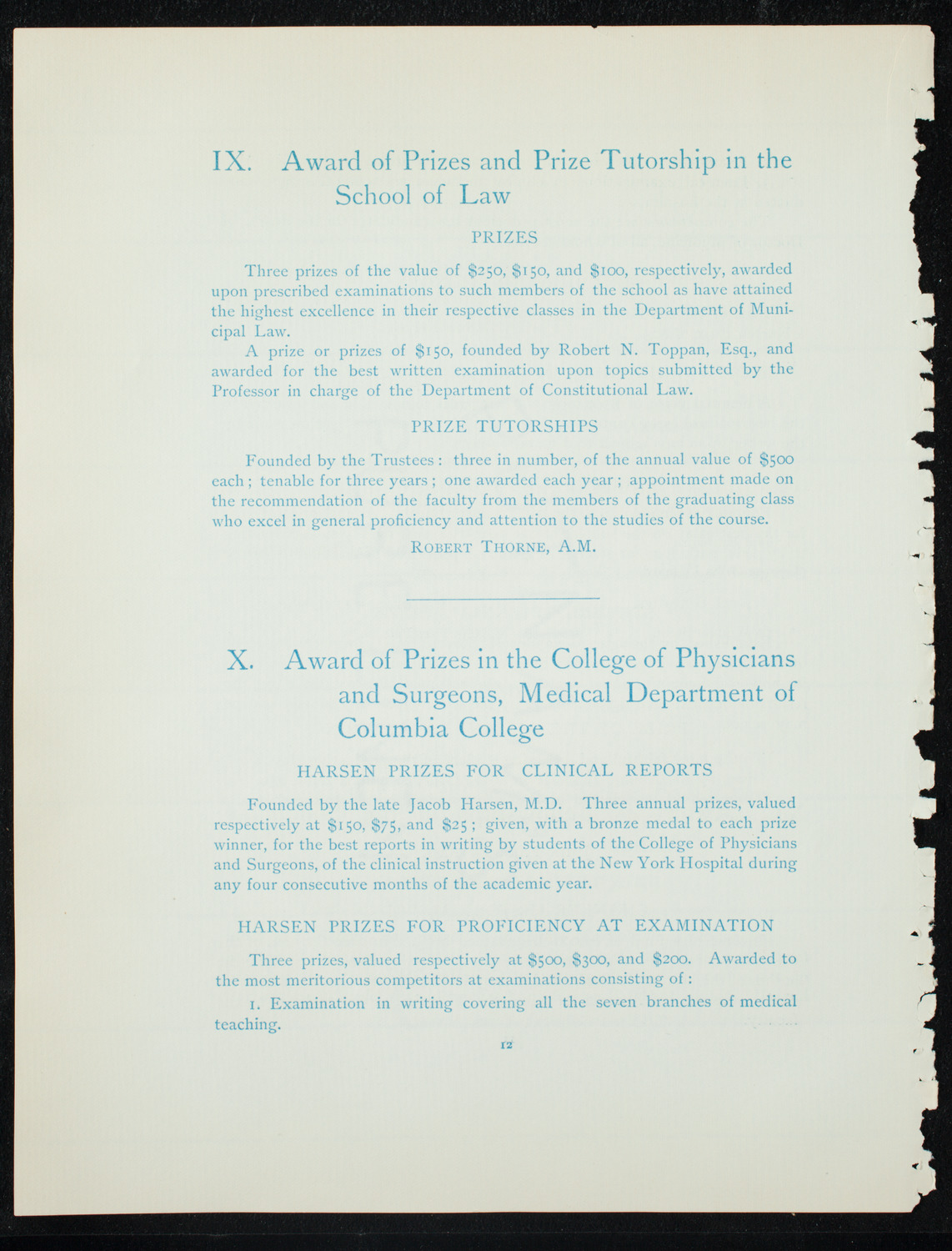 Graduation: Columbia College, June 10, 1891, program page 12