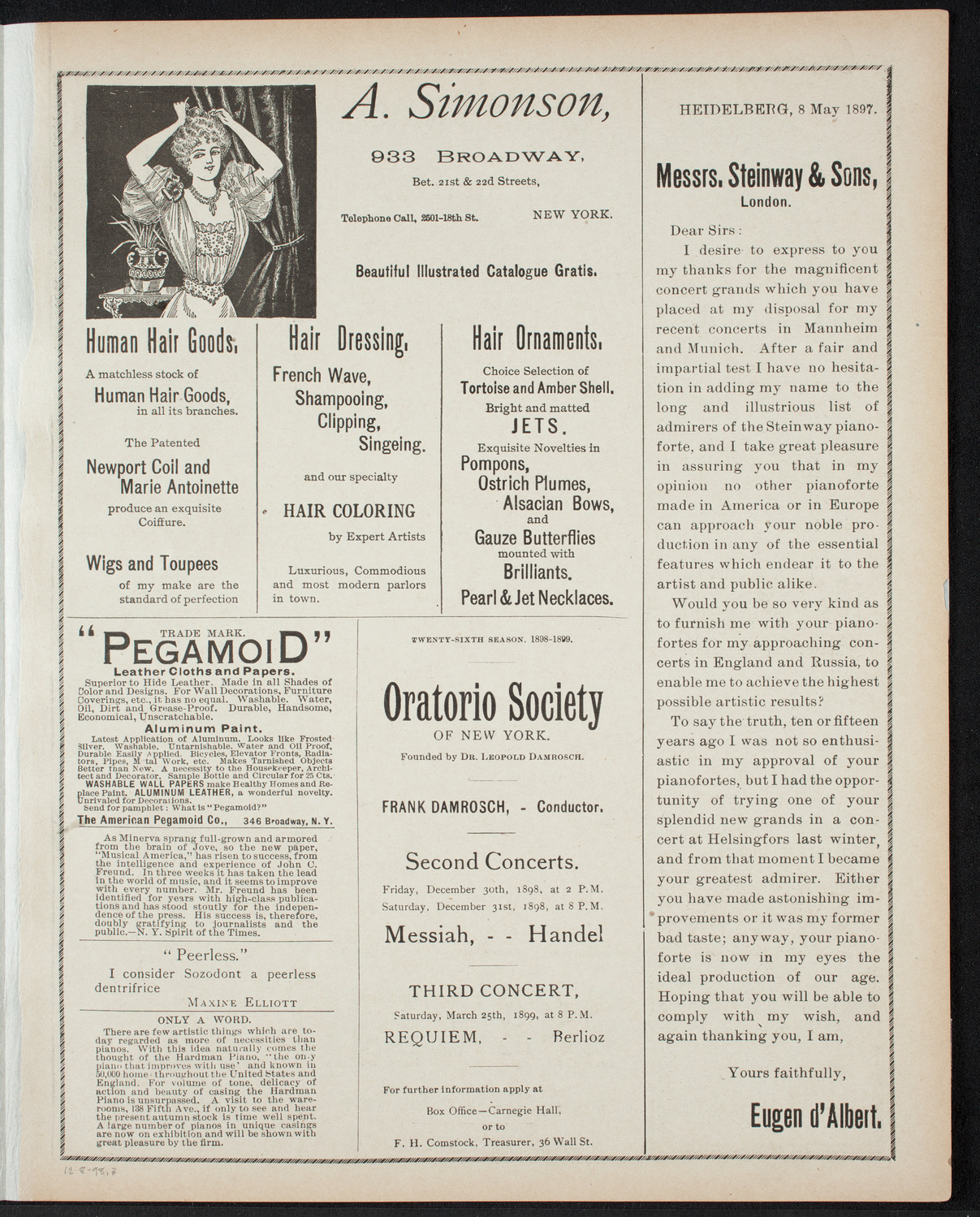 Musical Art Society of New York, December 8, 1898, program page 5