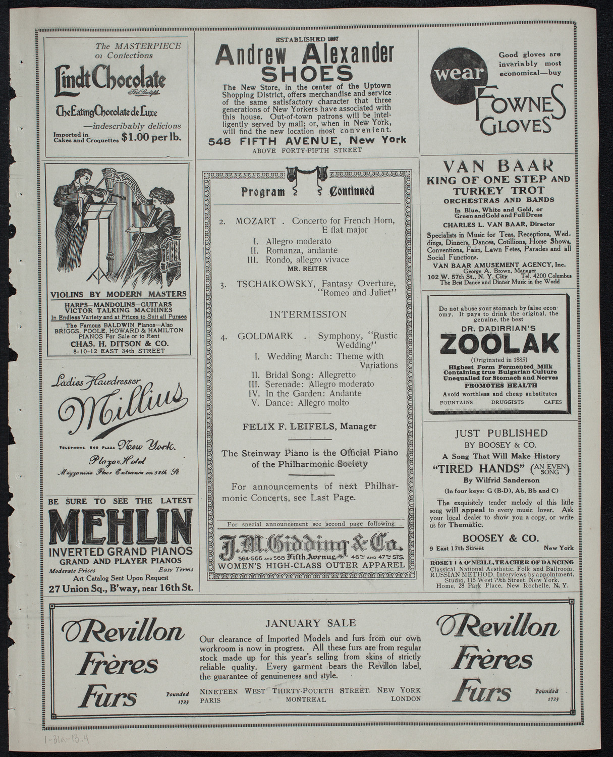 New York Philharmonic, January 31, 1913, program page 7
