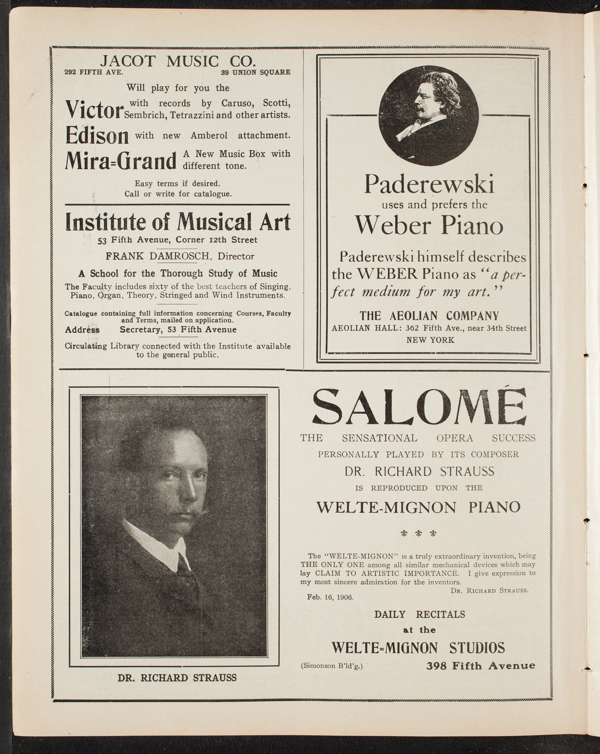 New York Philharmonic, March 26, 1909, program page 6