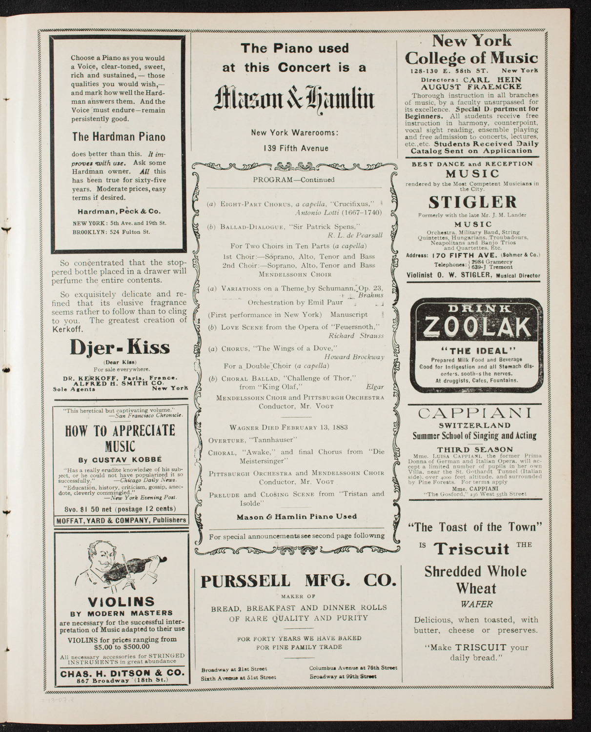 The Mendelssohn Choir of Toronto and The Pittsburgh Symphony Orchestra, February 13, 1907, program page 7