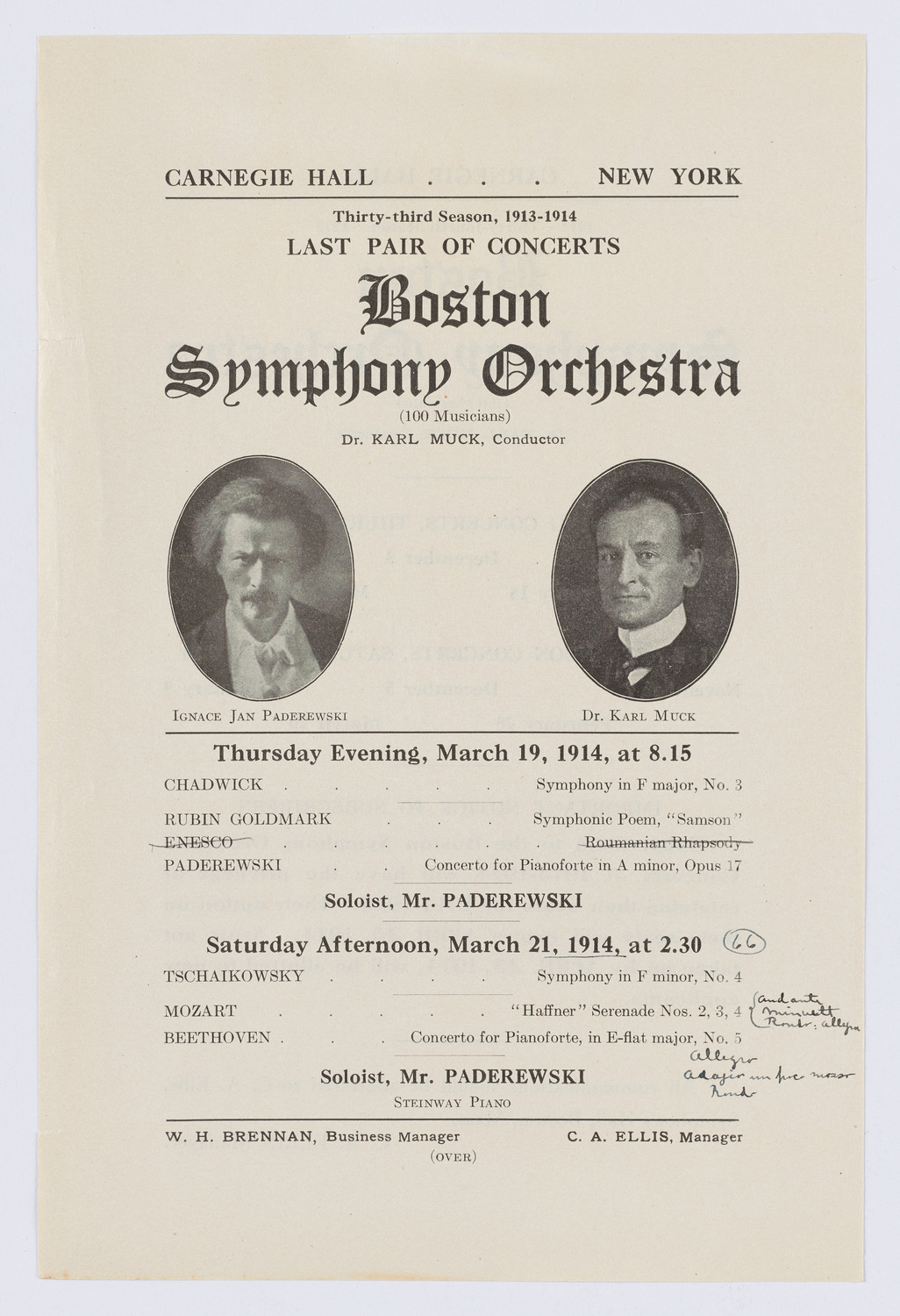 Boston Symphony Orchestra, March 1914