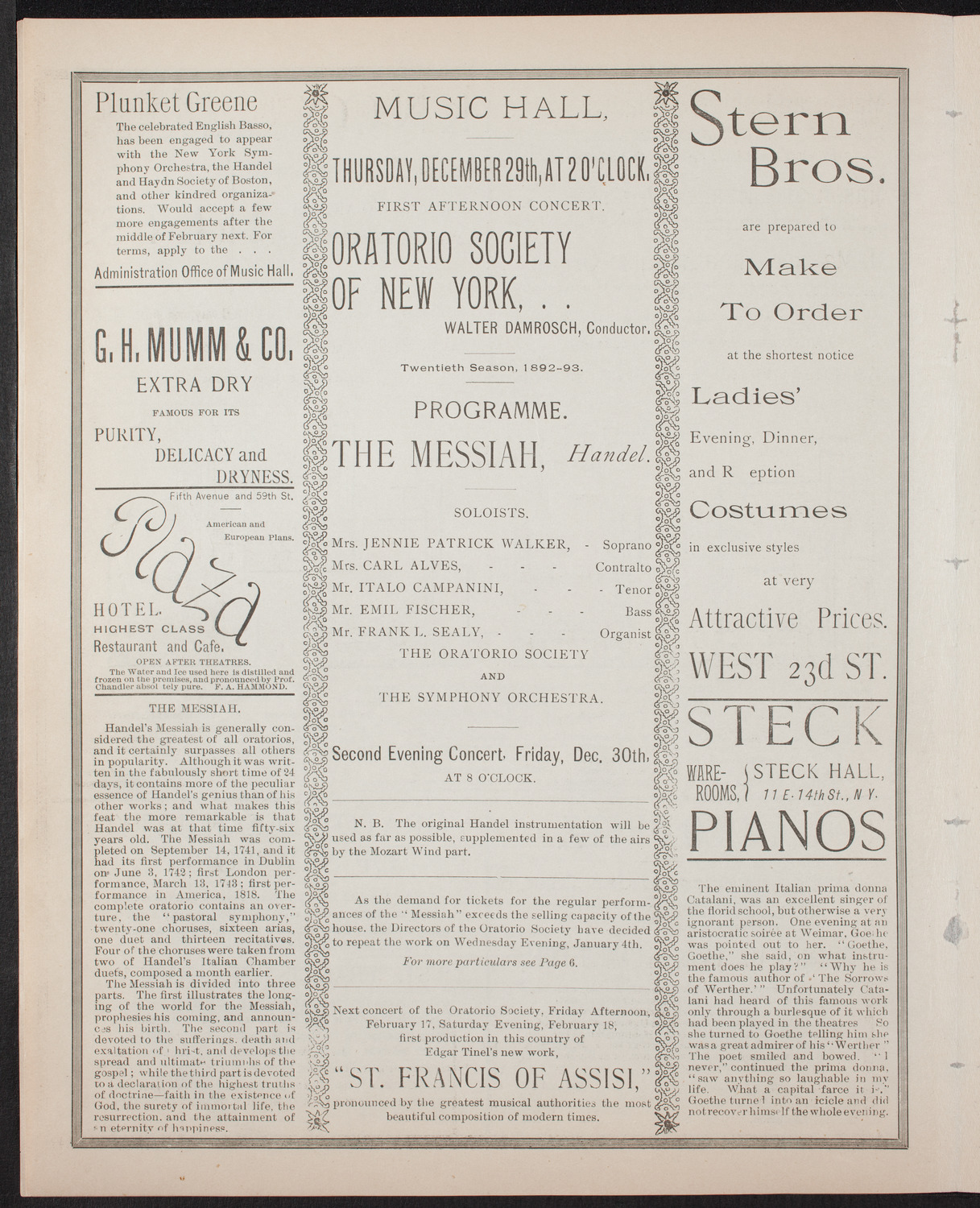 Oratorio Society of New York, December 29, 1892, program page 4