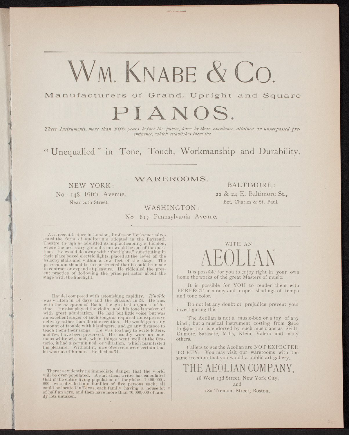 Urania Scientific Theatre, May 7, 1892, program page 3