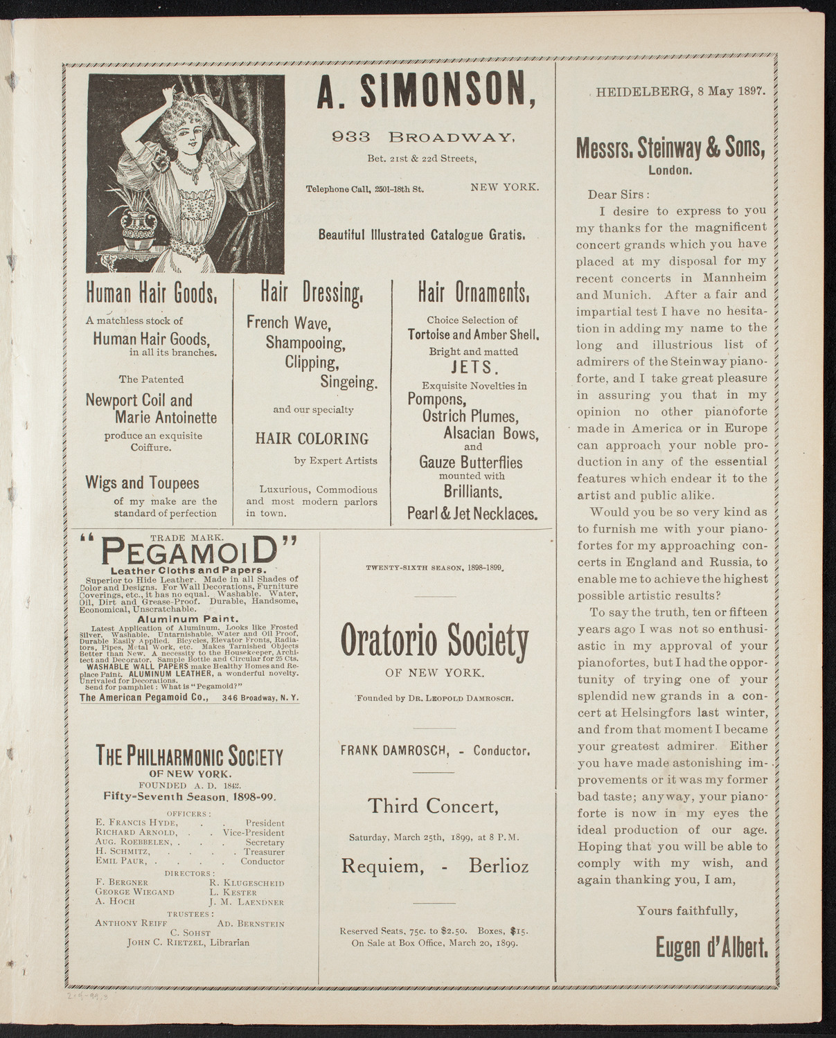 New York Philharmonic, February 4, 1899, program page 5