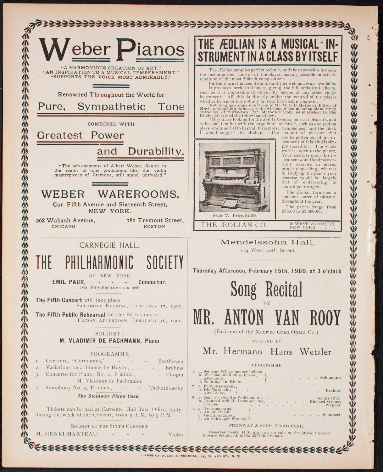 New York Philharmonic, January 27, 1900, program page 12