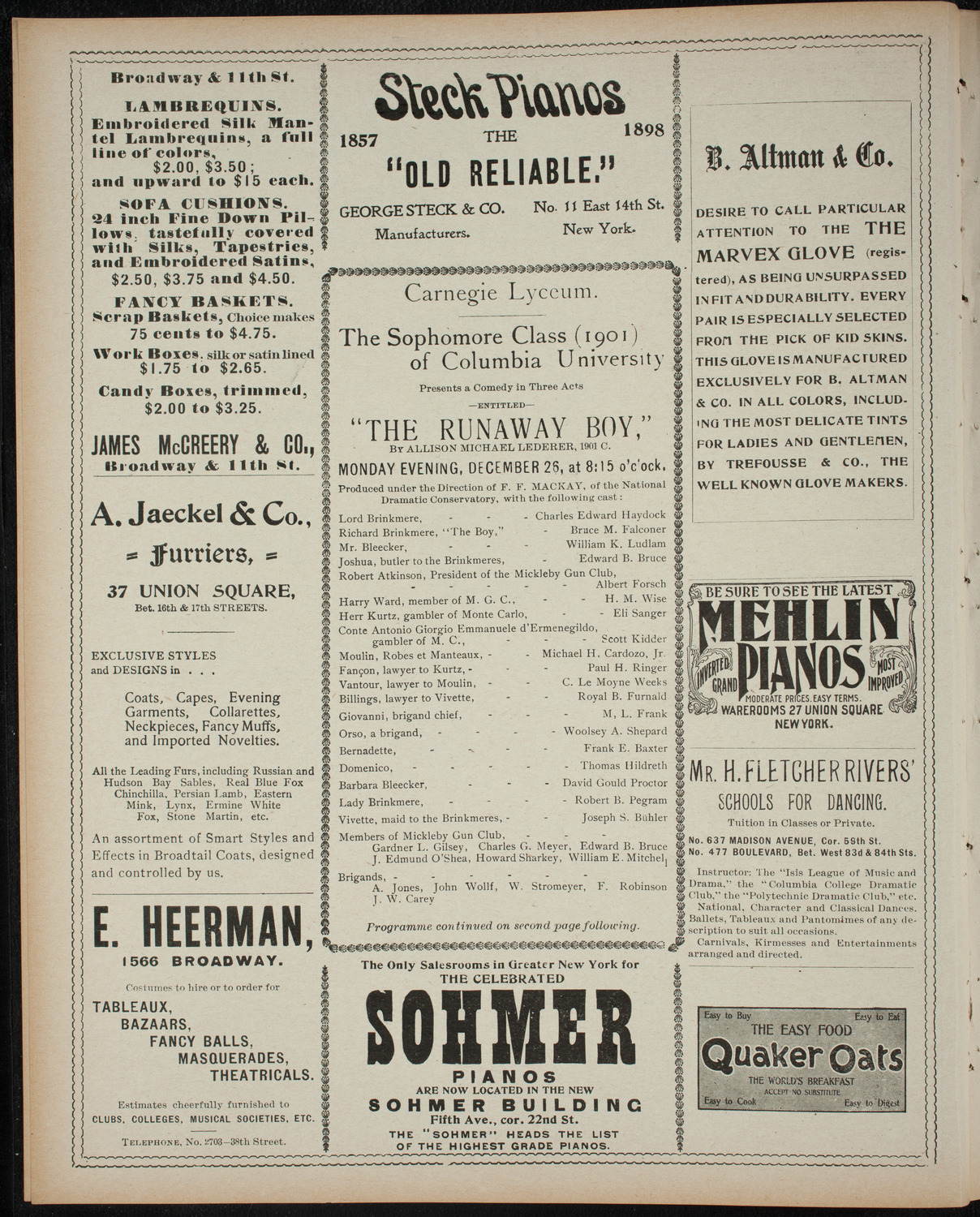 Columbia University Sophomore Class Play, December 26, 1898, program page 4