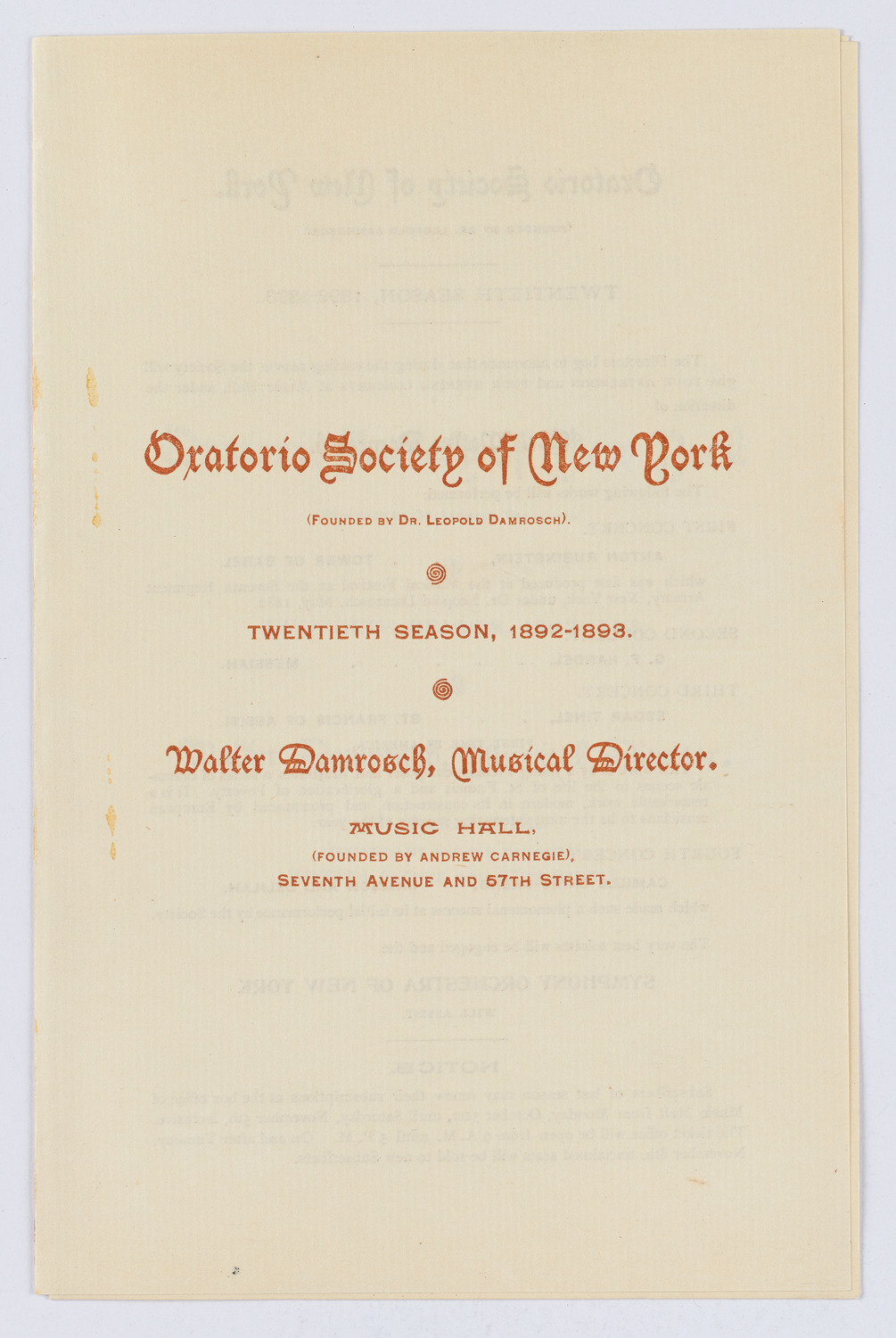 Oratorio Society of New York, 1892-1893