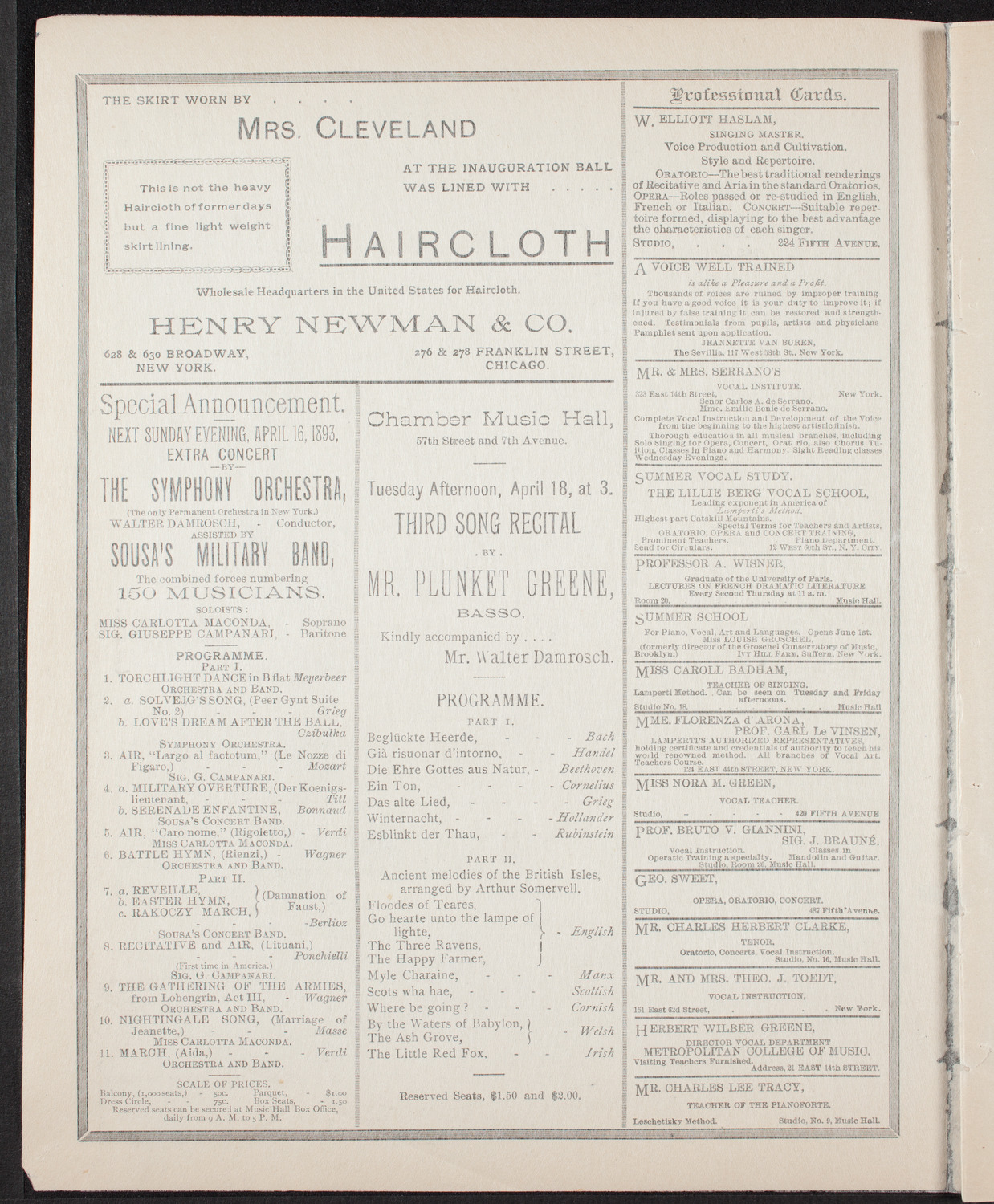 New York Symphony Orchestra, April 15, 1893, program page 2