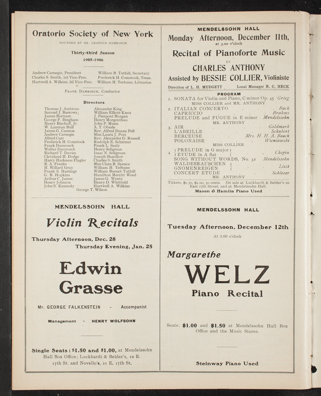 Mendelssohn's Elijah, December 8, 1905, program page 10
